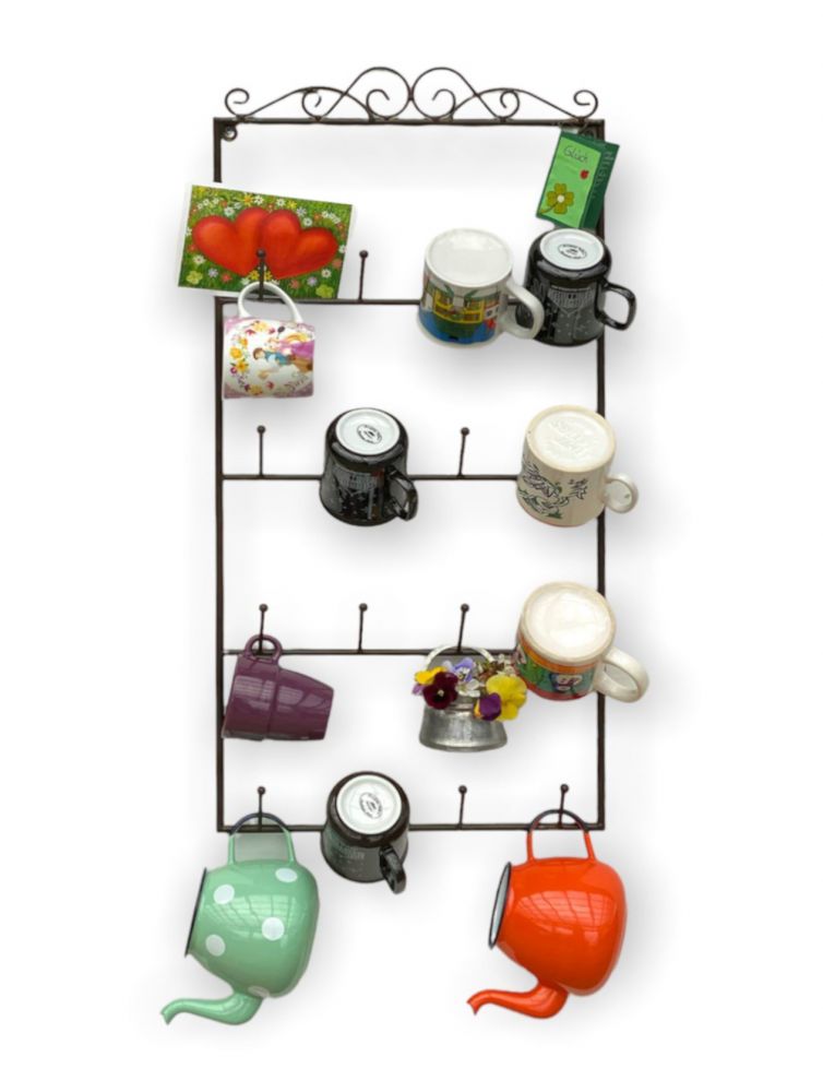 DanDiBo Tassenhalter Wand Metall Hakenleiste mit 16 Haken Braun 75 cm Tassenhaken Küche Vintage Antik Becherhalter Tassenständer Tassenregal Wandmontage