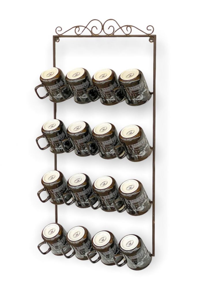 DanDiBo Tassenhalter Wand Metall Hakenleiste mit 16 Haken Braun 75 cm Tassenhaken Küche Vintage Antik Becherhalter Tassenständer Tassenregal Wandmontage