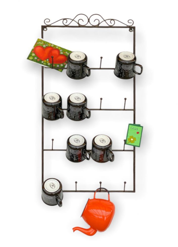 DanDiBo Tassenhalter Wand Metall Hakenleiste mit 16 Haken Braun 75 cm Tassenhaken Küche Vintage Antik Becherhalter Tassenständer Tassenregal Wandmontage