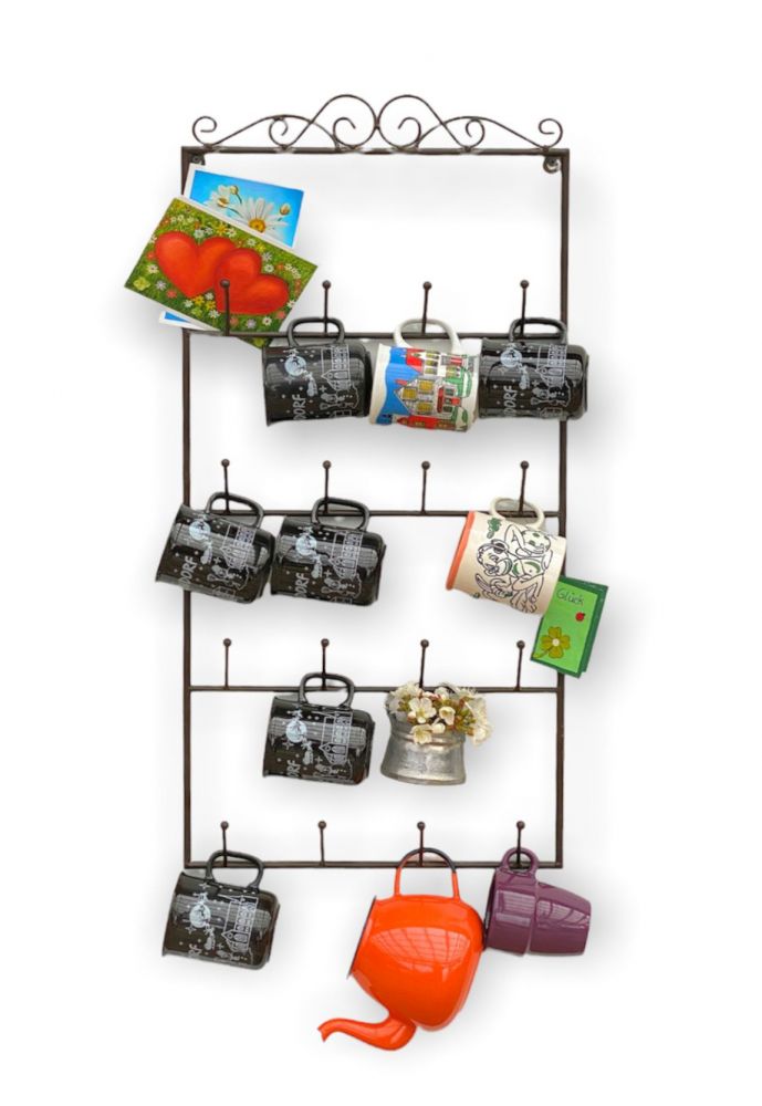 DanDiBo Tassenhalter Wand Metall Hakenleiste mit 16 Haken Braun 75 cm Tassenhaken Küche Vintage Antik Becherhalter Tassenständer Tassenregal Wandmontage