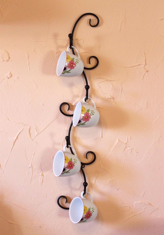 Tassenhalter Wand Schwarz Metall 68 cm Olivia Tassenhaken Küche Vintage Antik Becherhalter