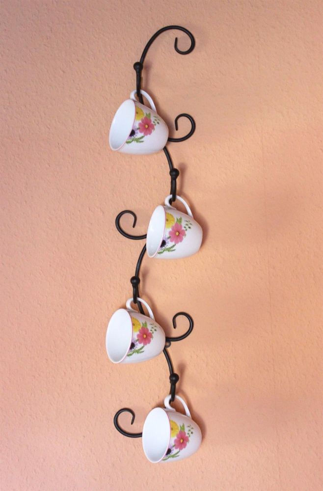 Tassenhalter Wand Schwarz Metall 68 cm Olivia Tassenhaken Küche Vintage Antik Becherhalter