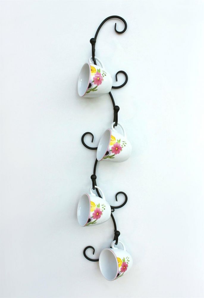 Tassenhalter Wand Schwarz Metall 68 cm Olivia Tassenhaken Küche Vintage Antik Becherhalter