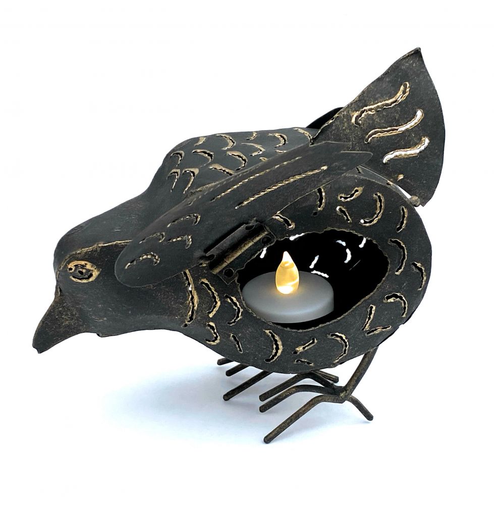 DanDiBo Teelichthalter Metall Figur Klein Windlicht Huhn für 1 Teelicht Vogel 19 cm Kerzenständer 93403 Vintage Witzig