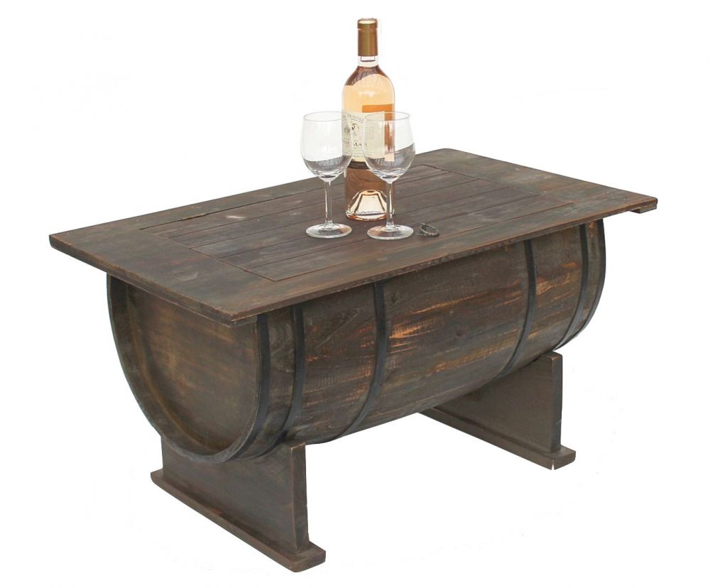 DanDiBo Couchtisch Wohnzimmer Vintage halbiertes Weinfass 5084-H 80cm Tisch aus Holz Beistelltisch Weinregal Fass Bar