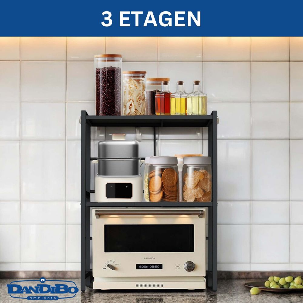 DanDiBo Verstellbares Küchenregal für Arbeitsplatte Schwarz Stehend 3 Stufig 40-64 cm Regal Küche 96614 Standregal