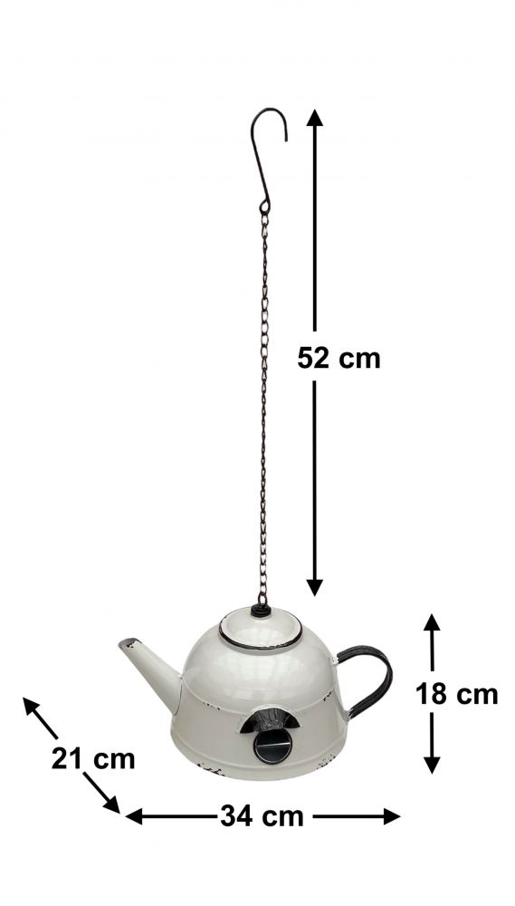 DanDiBo Vogelhaus zum Aufhängen Metall Deko Teekessel wetterfest 521862 Nistkasten Teekanne Futterstation für Vögel Shabby mit Kette Metallkanne Kanne Balkon