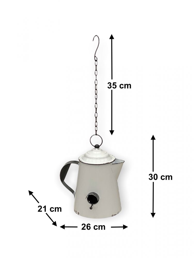 DanDiBo Vogelhaus zum Aufhängen Metall Deko Kaffeekanne wetterfest 521864 Nistkasten Teekanne Futterstation für Vögel Shabby mit Kette Metallkanne Kanne Balkon
