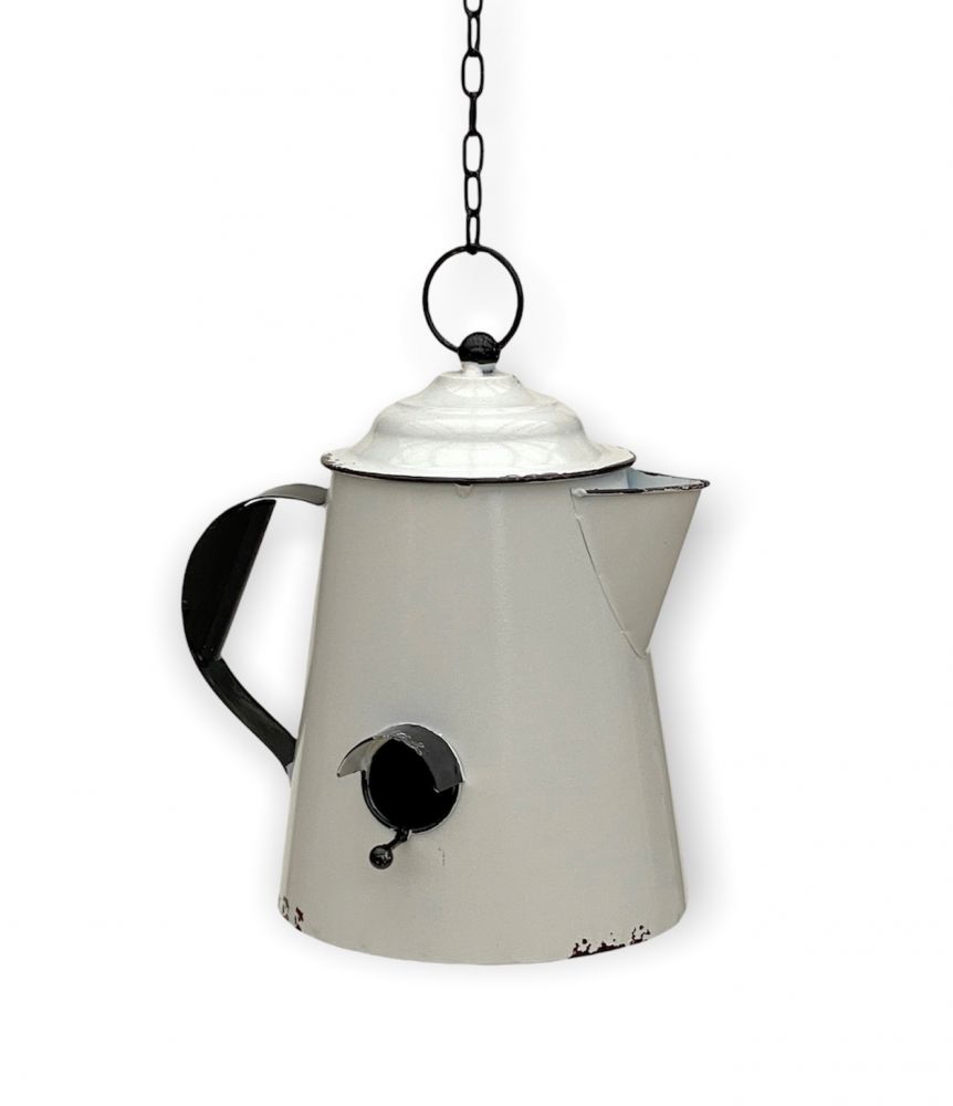 DanDiBo Vogelhaus zum Aufhängen Metall Deko Kaffeekanne wetterfest 521864 Nistkasten Teekanne Futterstation für Vögel Shabby mit Kette Metallkanne Kanne Balkon