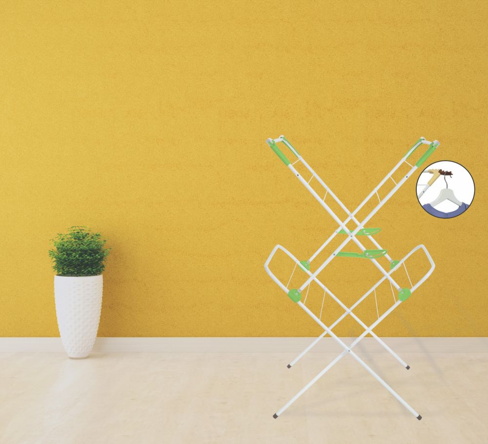 DanDiBo Clothes horse tower foldable 2 levels Stand dryer 93919 Clothes dryer Clothes tower Foldable Narrow Metal without castors Space-saving Foldable