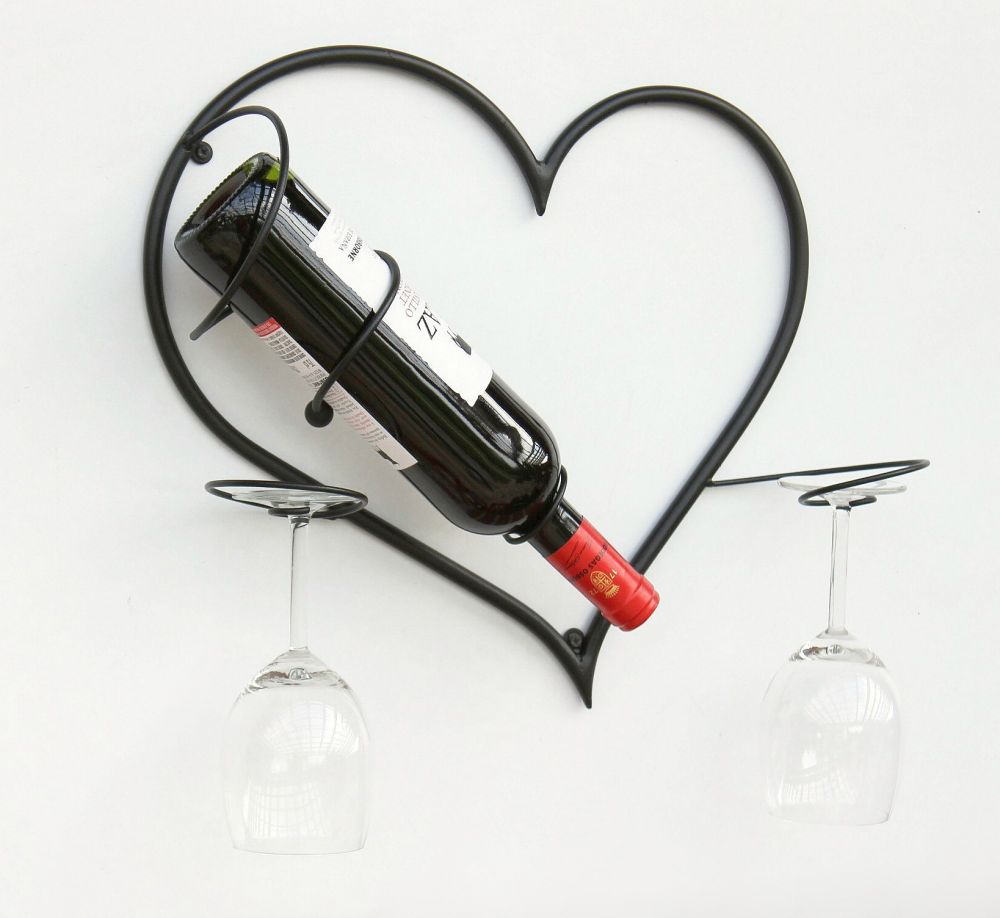 DanDiBo Wandbild Weinregal Herz Flaschenständer aus Metall 38 cm Flaschenhalter