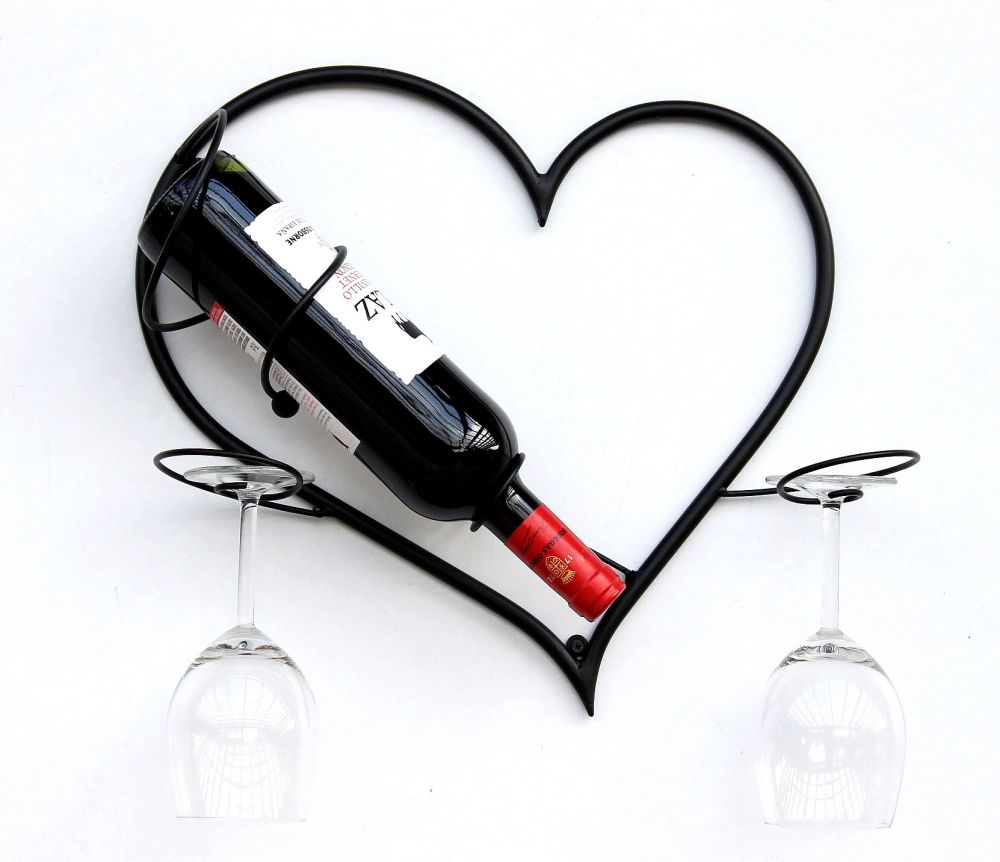 DanDiBo Wandbild Weinregal Herz Flaschenständer aus Metall 38 cm Flaschenhalter