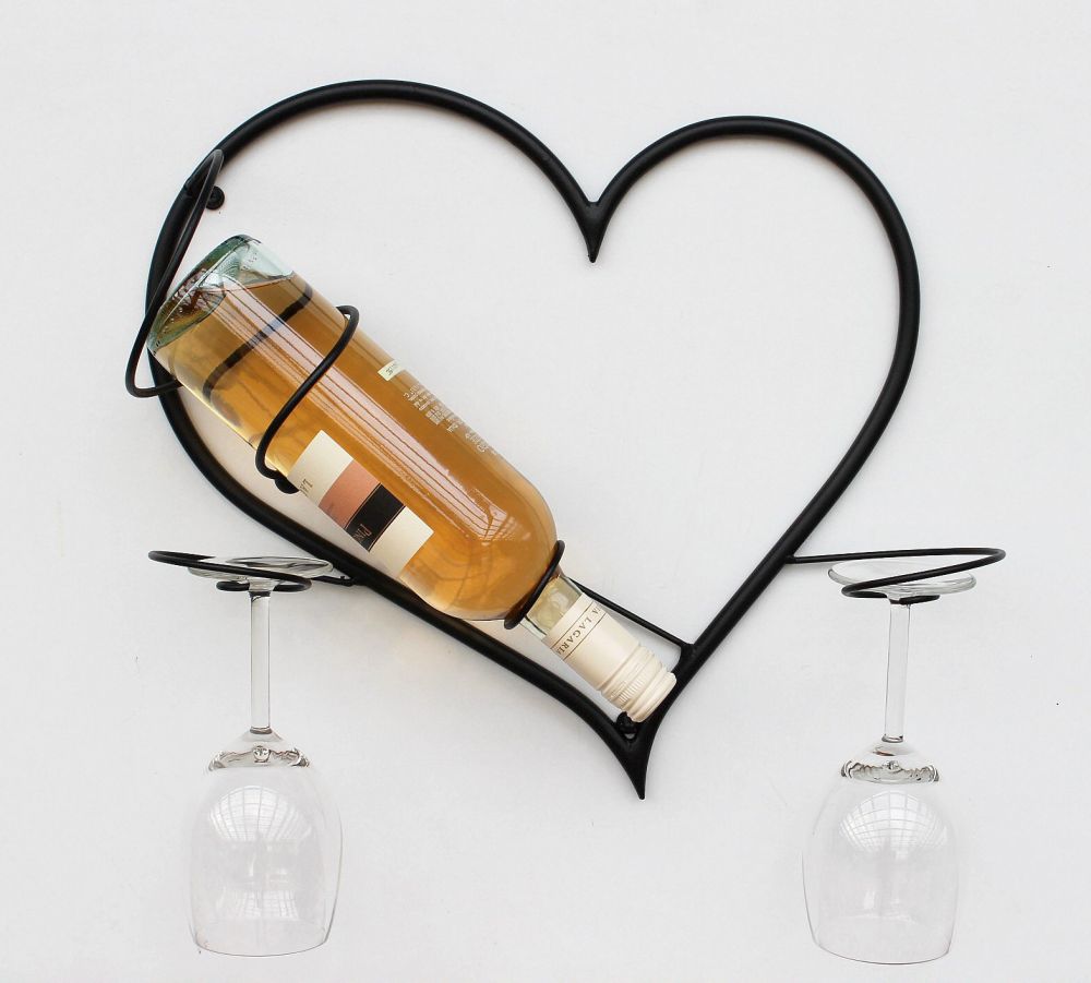 DanDiBo Wandbild Weinregal Herz Flaschenständer aus Metall 38 cm Flaschenhalter