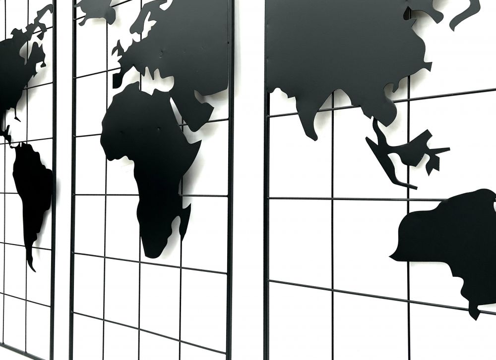 Wanddekoration Weltkarte Metall 170x100 cm Schwarz 3-teilig Dekoschild 210329 Wandbild Weltatlas Dekoration Schild Wand Wandkunst