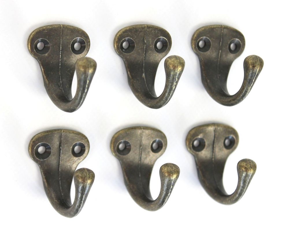 6x Wandhaken Kleiderhaken Vintage 40 mm Antik Messing Haken Garderobenhaken Braun