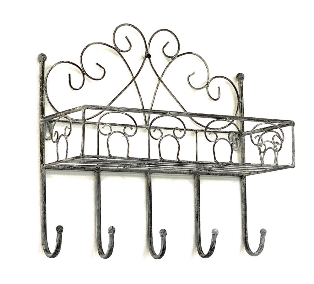 DanDiBo wall shelf metal 96010 coat rack 41 cm towel rail grey bathroom shelf kitchen shelf 5 hooks