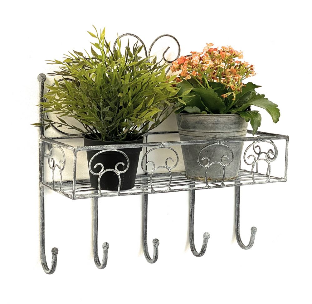 DanDiBo wall shelf metal 96010 coat rack 41 cm towel rail grey bathroom shelf kitchen shelf 5 hooks