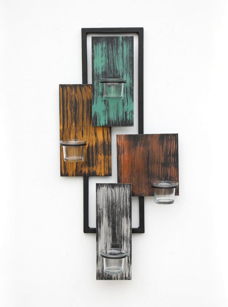 DanDiBo Wandteelichthalter Abstrakt Metall Wand Schwarz 61 cm Teelichthalter Kerzenhalter Wandkerzenhalter Wandleuchter