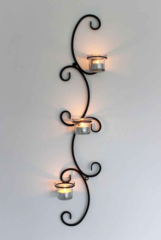 DanDiBo Wandteelichthalter Metall Wand Schwarz Emma 68 cm Teelichthalter Kerzenhalter Wandkerzenhalter Wandleuchter Kerzenleuchter