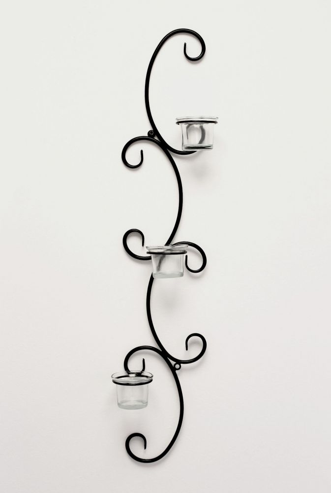 DanDiBo Wandteelichthalter Metall Wand Schwarz Emma 68 cm Teelichthalter Kerzenhalter Wandkerzenhalter Wandleuchter Kerzenleuchter