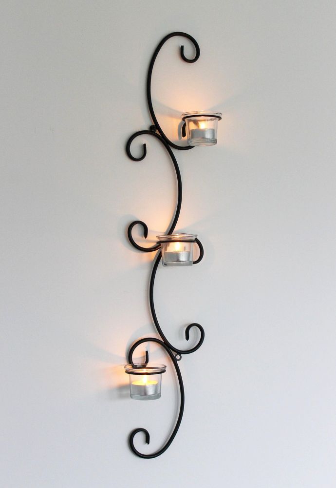 DanDiBo Wandteelichthalter Metall Wand Schwarz Emma 68 cm Teelichthalter Kerzenhalter Wandkerzenhalter Wandleuchter Kerzenleuchter