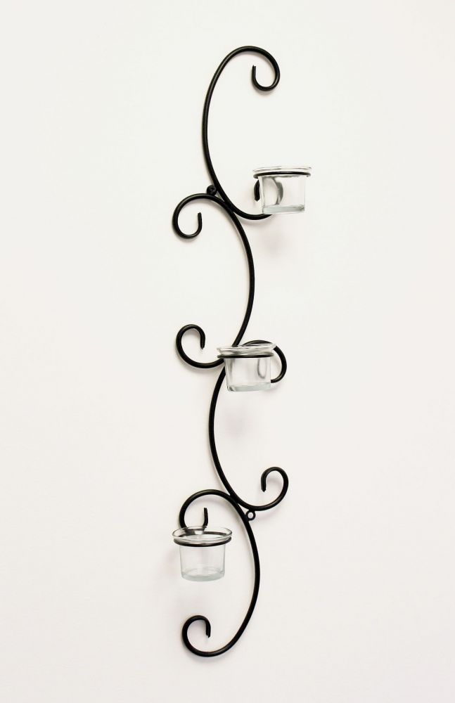 DanDiBo Wandteelichthalter Metall Wand Schwarz Emma 68 cm Teelichthalter Kerzenhalter Wandkerzenhalter Wandleuchter Kerzenleuchter