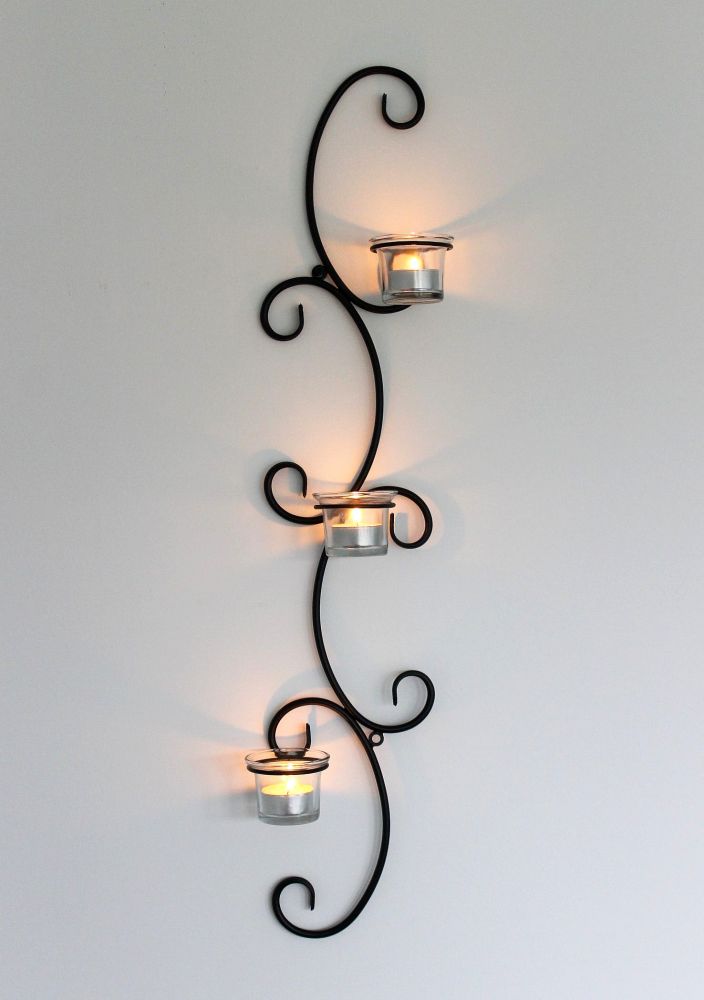 DanDiBo Wandteelichthalter Metall Wand Schwarz Emma 68 cm Teelichthalter Kerzenhalter Wandkerzenhalter Wandleuchter Kerzenleuchter