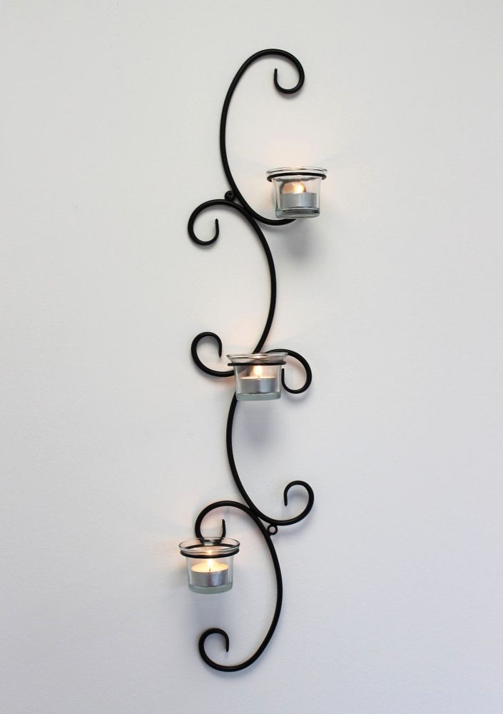 DanDiBo Wandteelichthalter Metall Wand Schwarz Emma 68 cm Teelichthalter Kerzenhalter Wandkerzenhalter Wandleuchter Kerzenleuchter