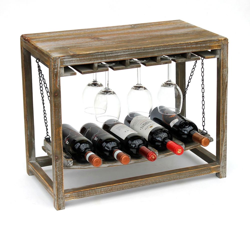 DanDiBo Weinregal Holz Braun mit Ablage 47 cm Flaschenregal mit Glashalter 9202-R Flaschenhalter Weinschrank Regal stehend