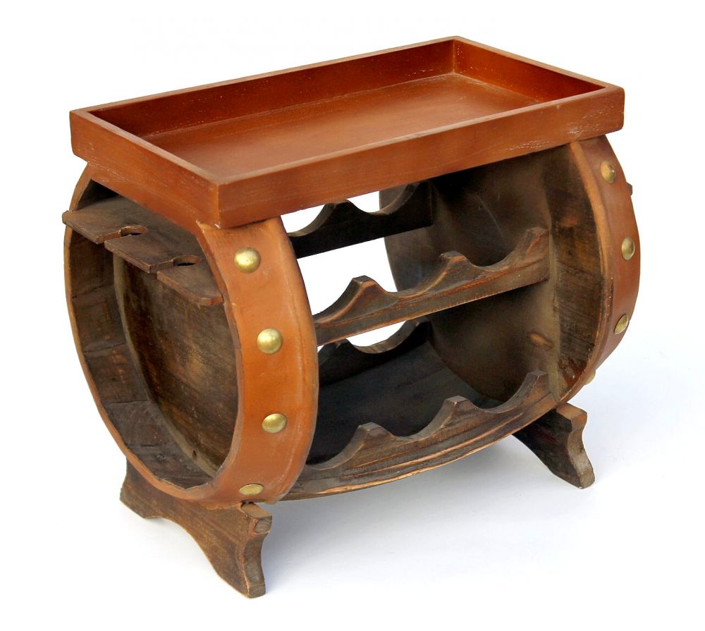 DanDiBo Wine Rack Wooden Wine Barrel Brown 33 cm 9064 Bar Bottle Rack Bottle Rack Small Barrel Wooden Barrel with Glass Holder