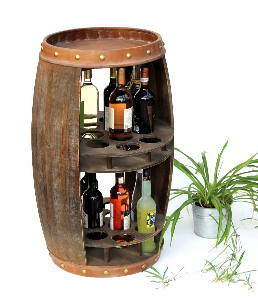 DanDiBo Weinregal Holz Weinfass Braun 83 cm 9045 Bar Flaschenregal Flaschenständer XL Fass Holzfass Weinschrank
