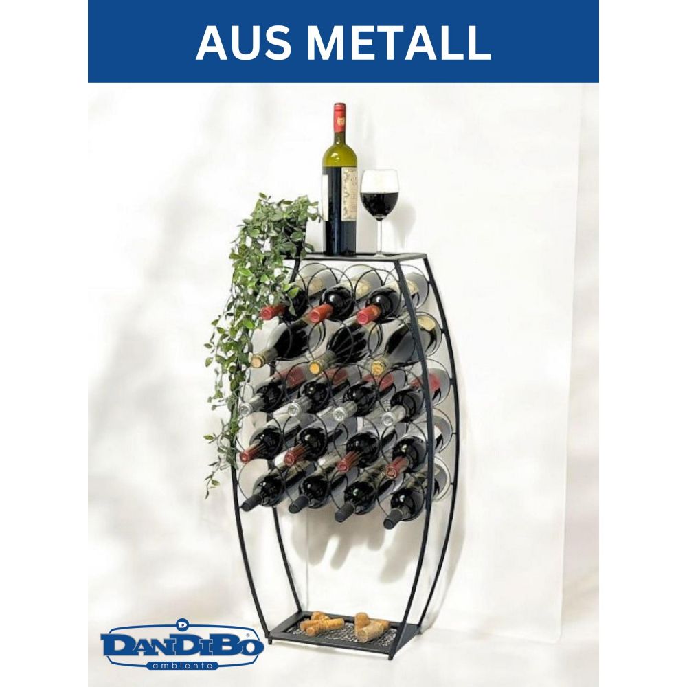 Weinregal Metall Schwarz Stehend 83 cm 96640 Weinständer für 18 Flaschen Dekorativer Weinflaschenhalter in Fass-Optik Flaschenregal mit Ablage