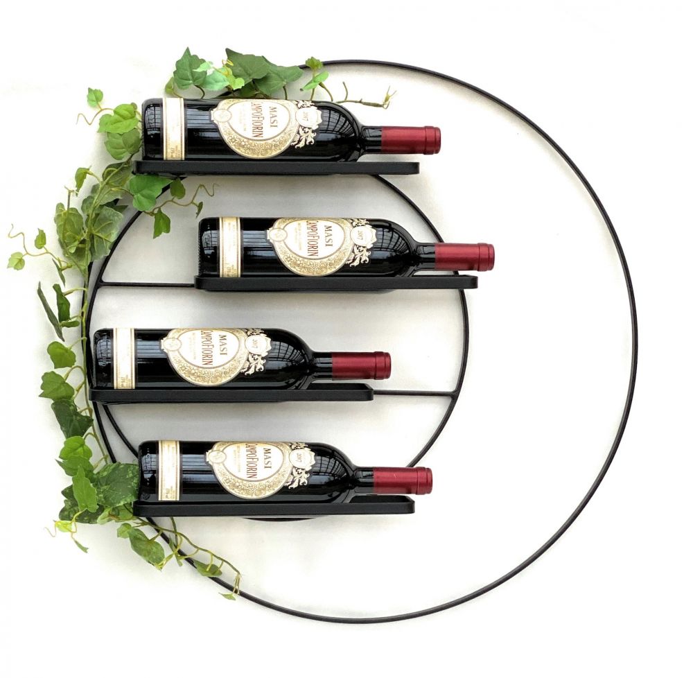 DanDiBo Wine rack Metal Wall 55 cm Black Largo Round Bottle rack 96213 Bottle holder Wall mounting Modern Wall holder Wall rack for 4 bottles