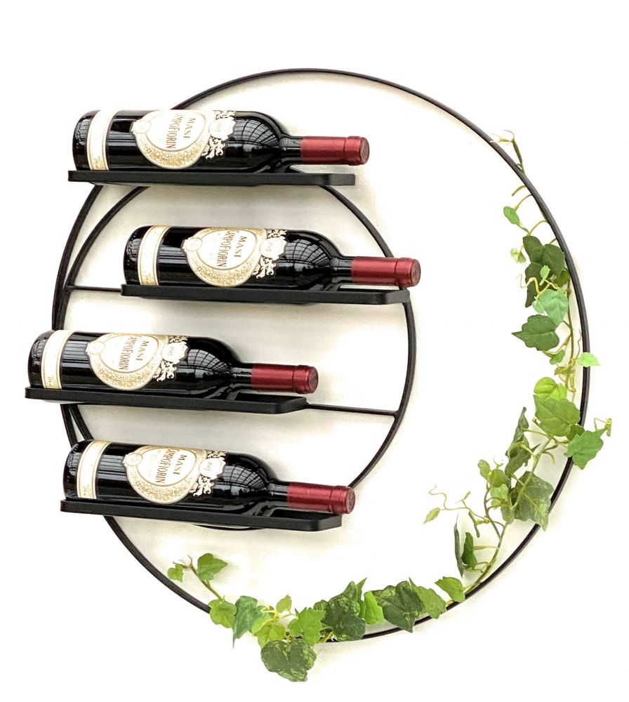 DanDiBo Wine rack Metal Wall 55 cm Black Largo Round Bottle rack 96213 Bottle holder Wall mounting Modern Wall holder Wall rack for 4 bottles