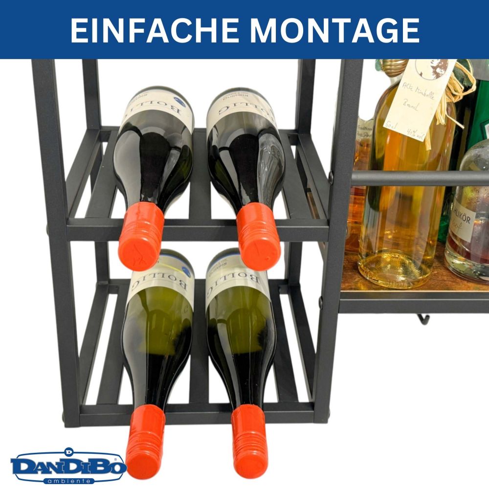 DanDiBo Weinregal Wand Metall Holz 96604 Flaschenregal mit Glashalter Wandmontage Weinflaschenhalter Weinhalter Flaschenhalter