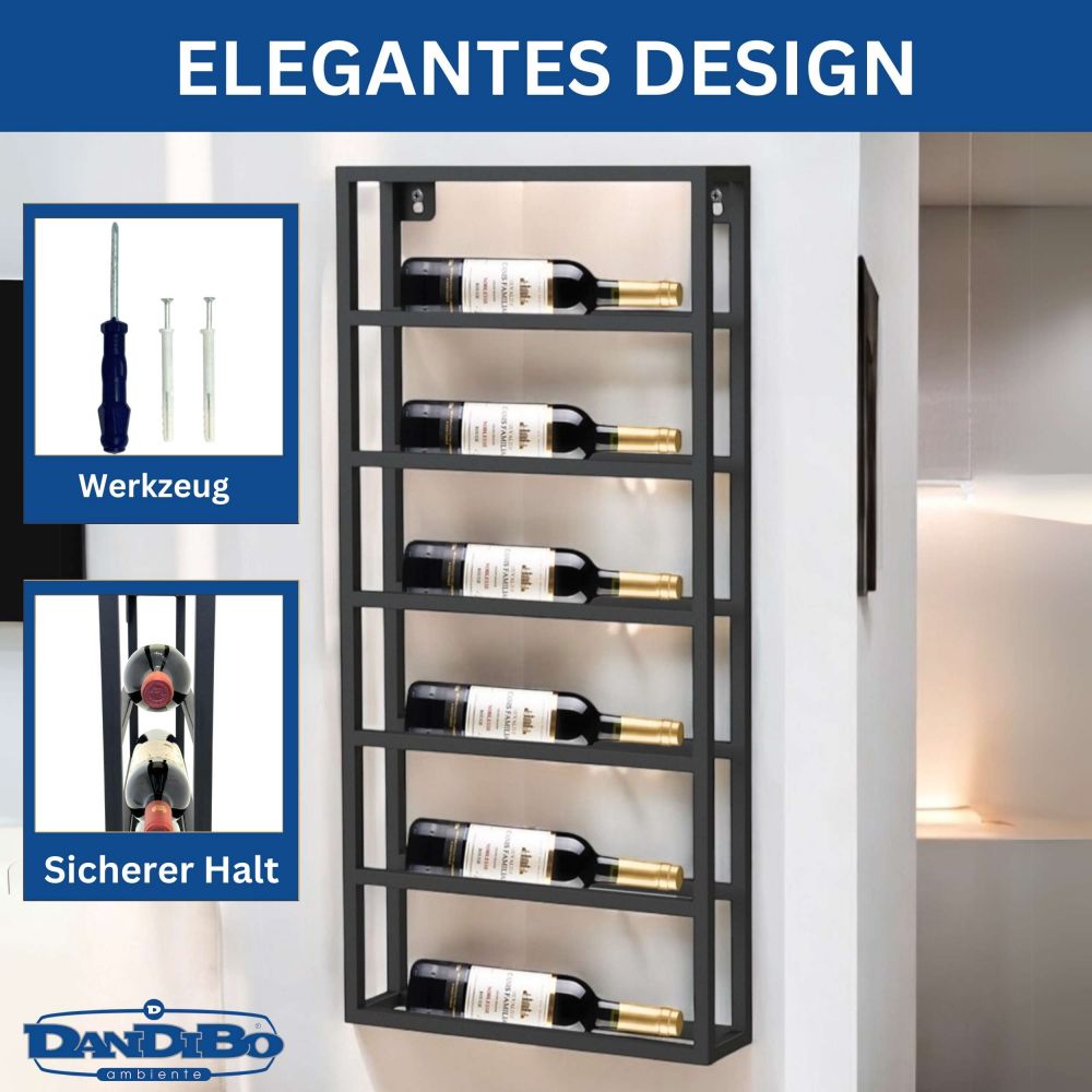 DanDiBo Weinregal Wand Metall Schwarz Design 96603 Flaschenregal Weinflaschenhalter Weinhalter Flaschenhalter