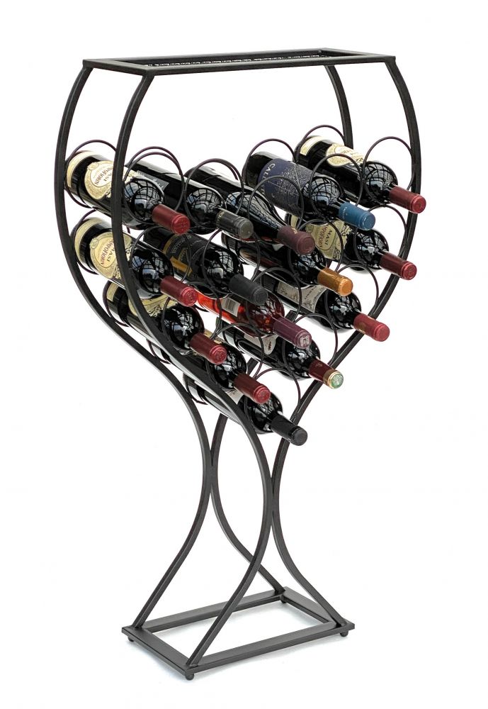 DanDiBo Weinregal Weinglas Design Metall Schwarz Flaschenregal stehend 100 cm 96211 für 15 Flaschen Schmiedeeisen