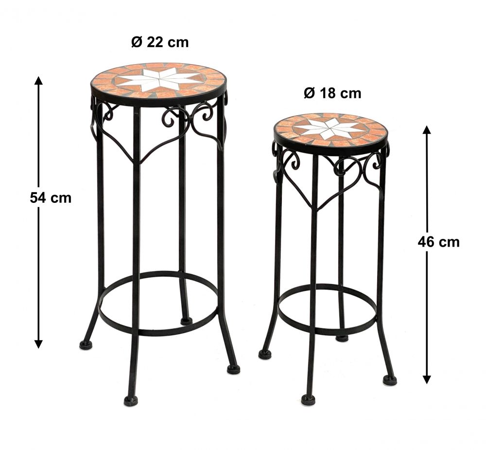 Blumenhocker Merano Mosaik 2er Set 12011 Blumenständer 46 und 54cm Hocker Rund