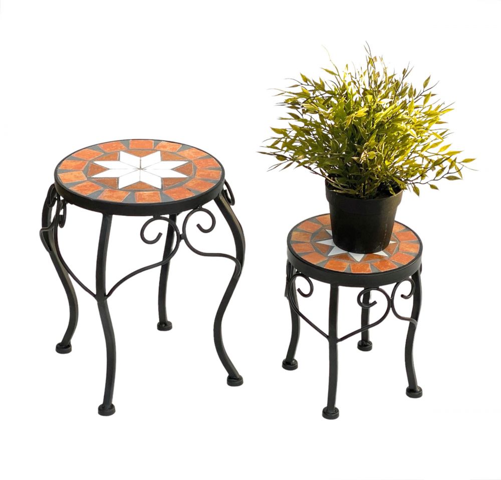Blumenhocker Merano Mosaik 2er Set 12014 Blumenständer 20 und 27cm Hocker Rund