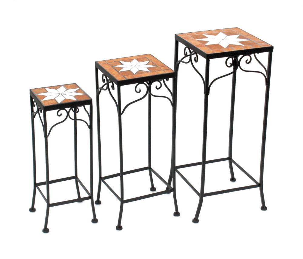 Blumenhocker Mosaik Eckig 3er Set 46, 54, 62 cm Blumenständer 12012  Beistelltisch Pflanzenständer Mosaiktisch