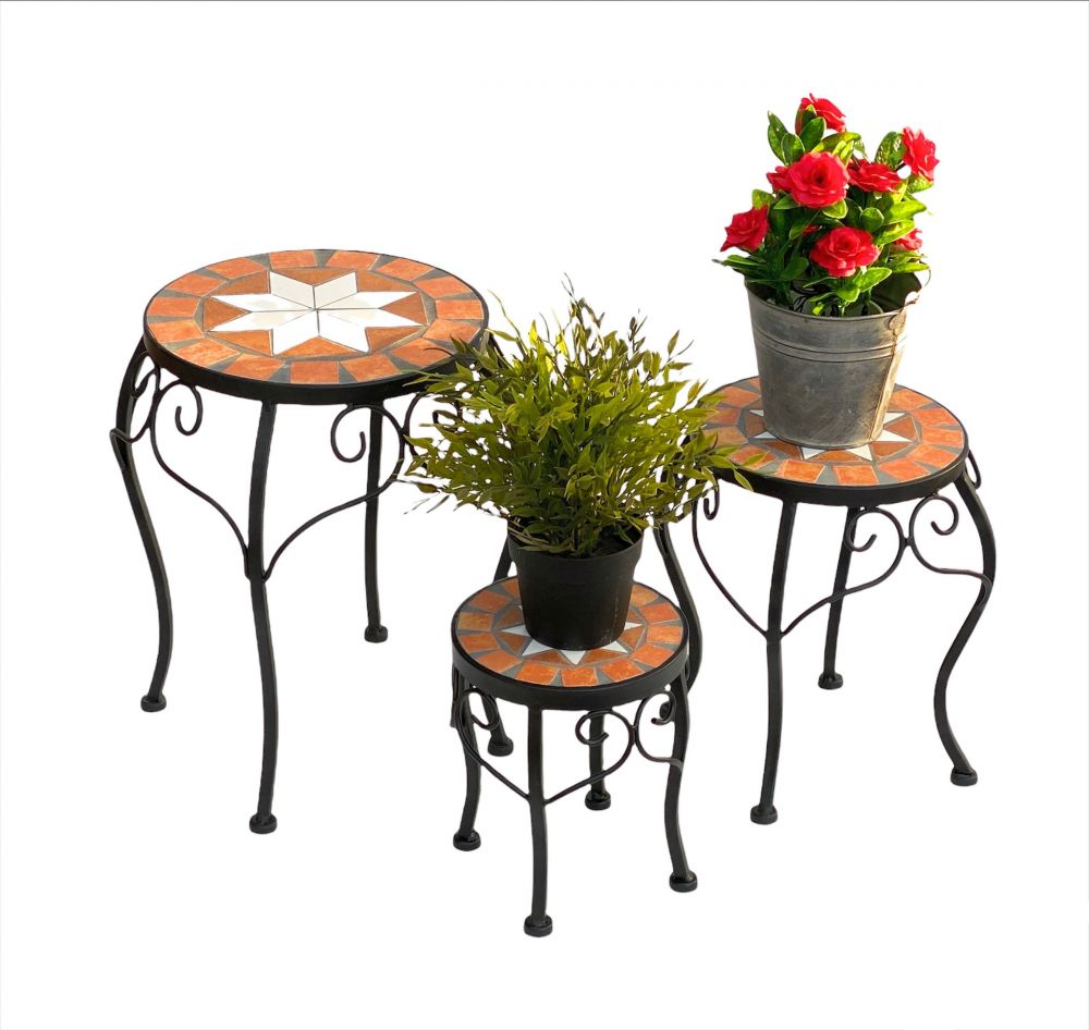 Blumenhocker Merano Mosaik 3er Set 12014 Blumenständer 20 ,27, 37cm Hocker Rund