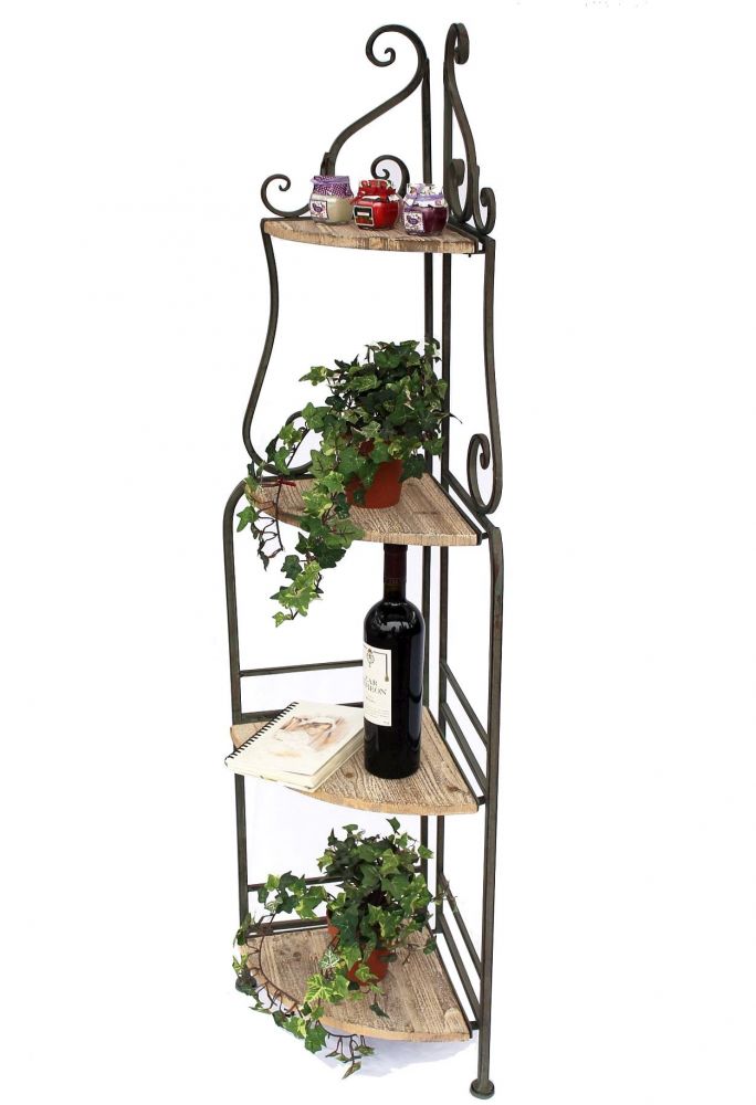 DanDiBo Eckregal Bücherregal mit 4 Ablagen Regal Malega 12061 aus Metall und Holz 145 cm Badregal Aufbewahrungsregal Leiterregal