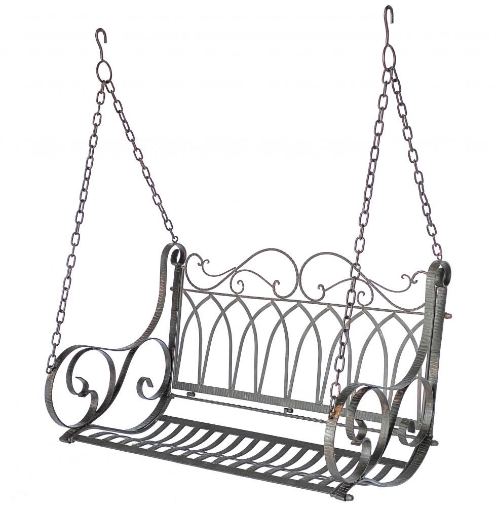 Hängebank Metall Braun Wetterfest Schaukel mit Ketten Hängesessel 18688 2 Sitzer Gartenbank