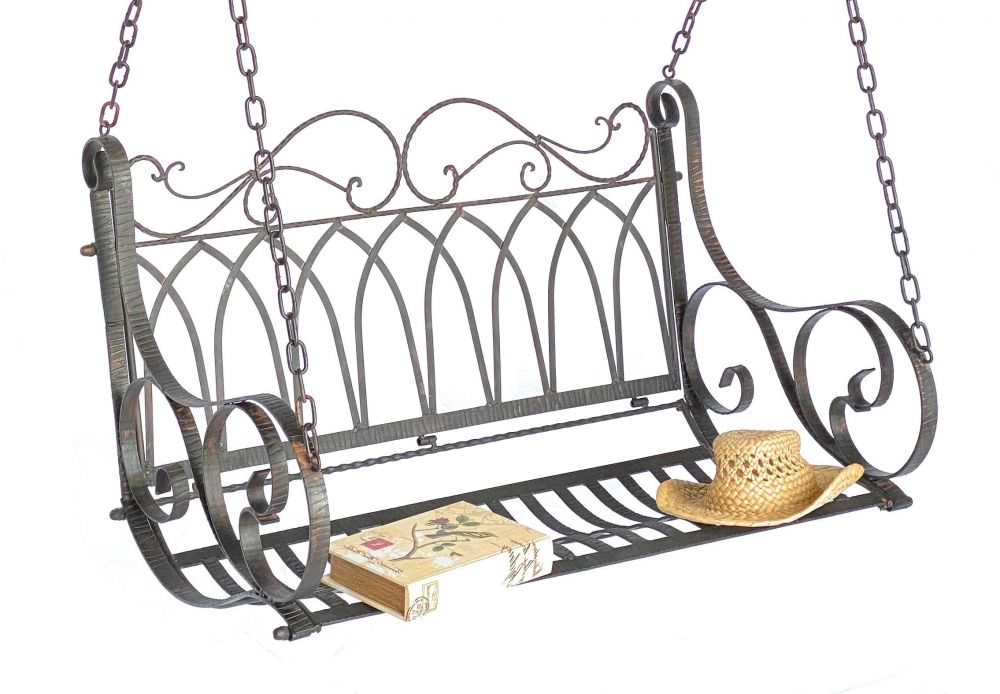 Hängebank Metall Braun Wetterfest Schaukel mit Ketten Hängesessel 18688 2 Sitzer Gartenbank