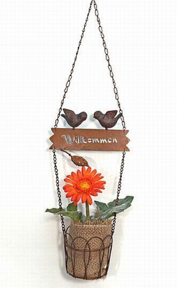 Hänger 18338 Pflanzhänger Blumenampel mit Vögel "Willkommen" 70cm