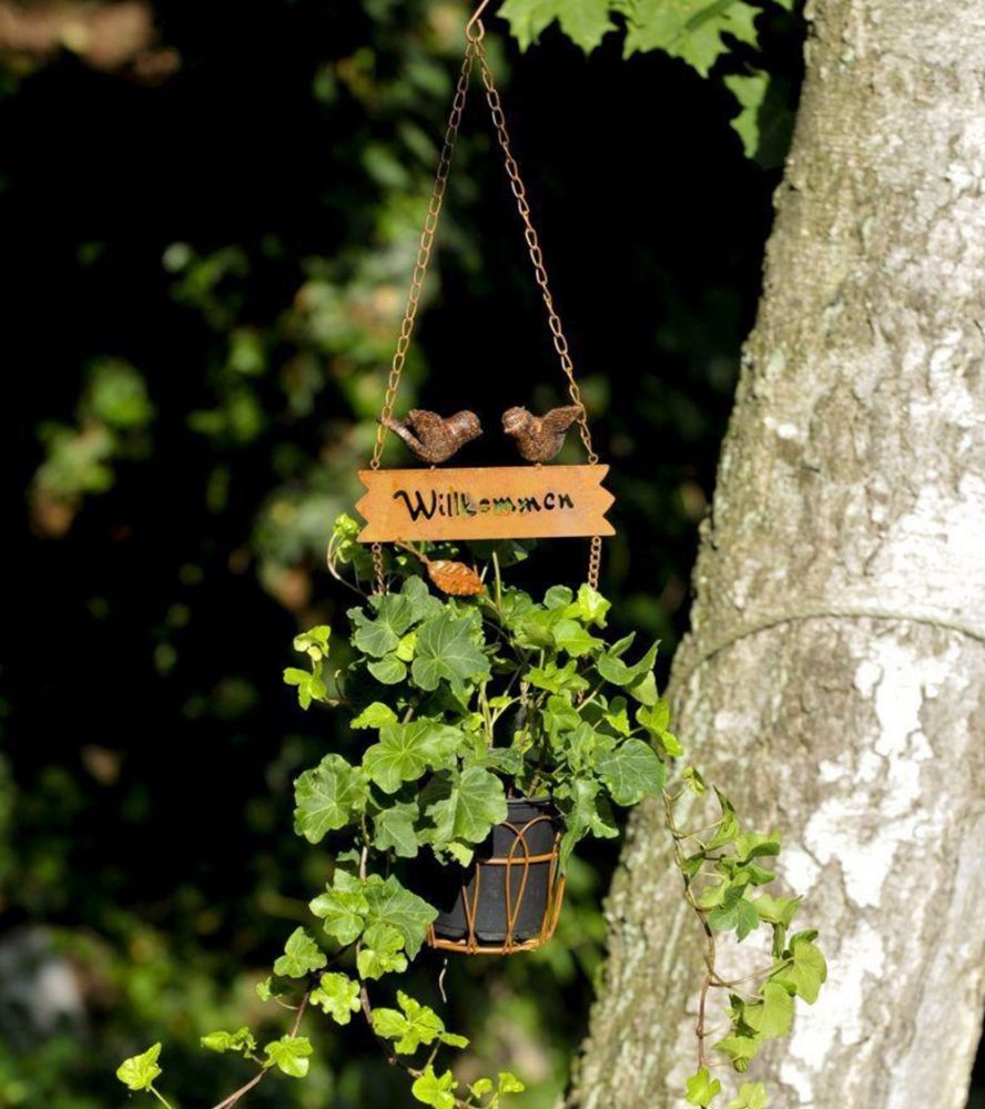 Hänger 18338 Pflanzhänger Blumenampel mit Vögel "Willkommen" 70cm