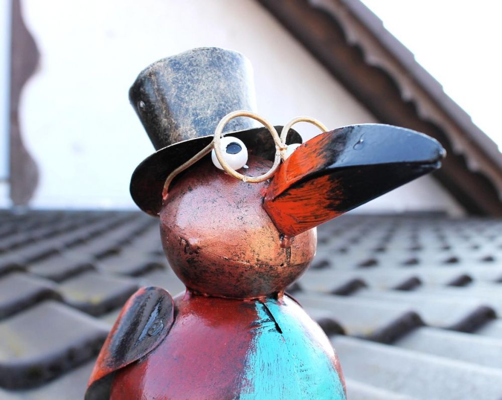 Rabe für die Dachrinne 30cm Bunt Vogel aus Metall 2344 Dachschmuck Gartendeko