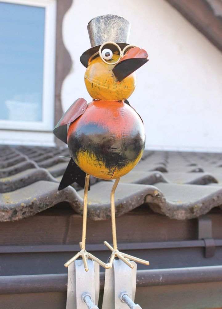 Rabe für die Dachrinne 30cm Bunt Vogel aus Metall 2344 Dachschmuck Gartendeko