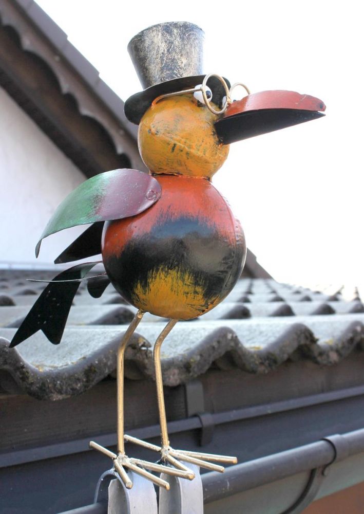 Rabe für die Dachrinne 30cm Bunt Vogel aus Metall 2344 Dachschmuck Gartendeko