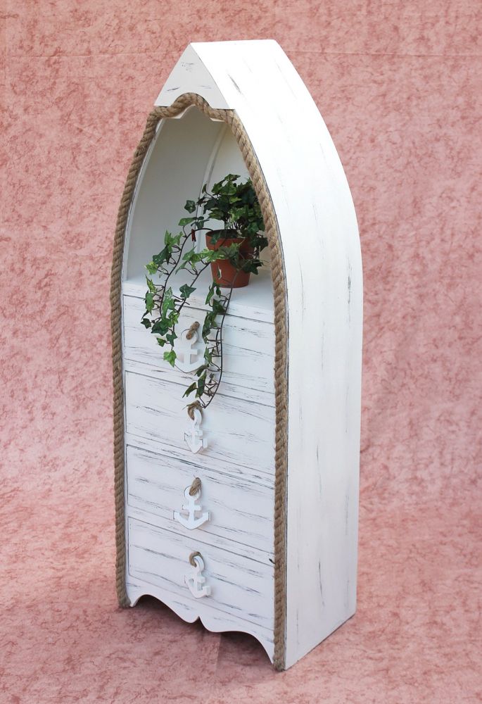 Boot Kommode 412-WH 117cm Badregal Weiß Shabby Schrank Badschrank Badmöbel Regal